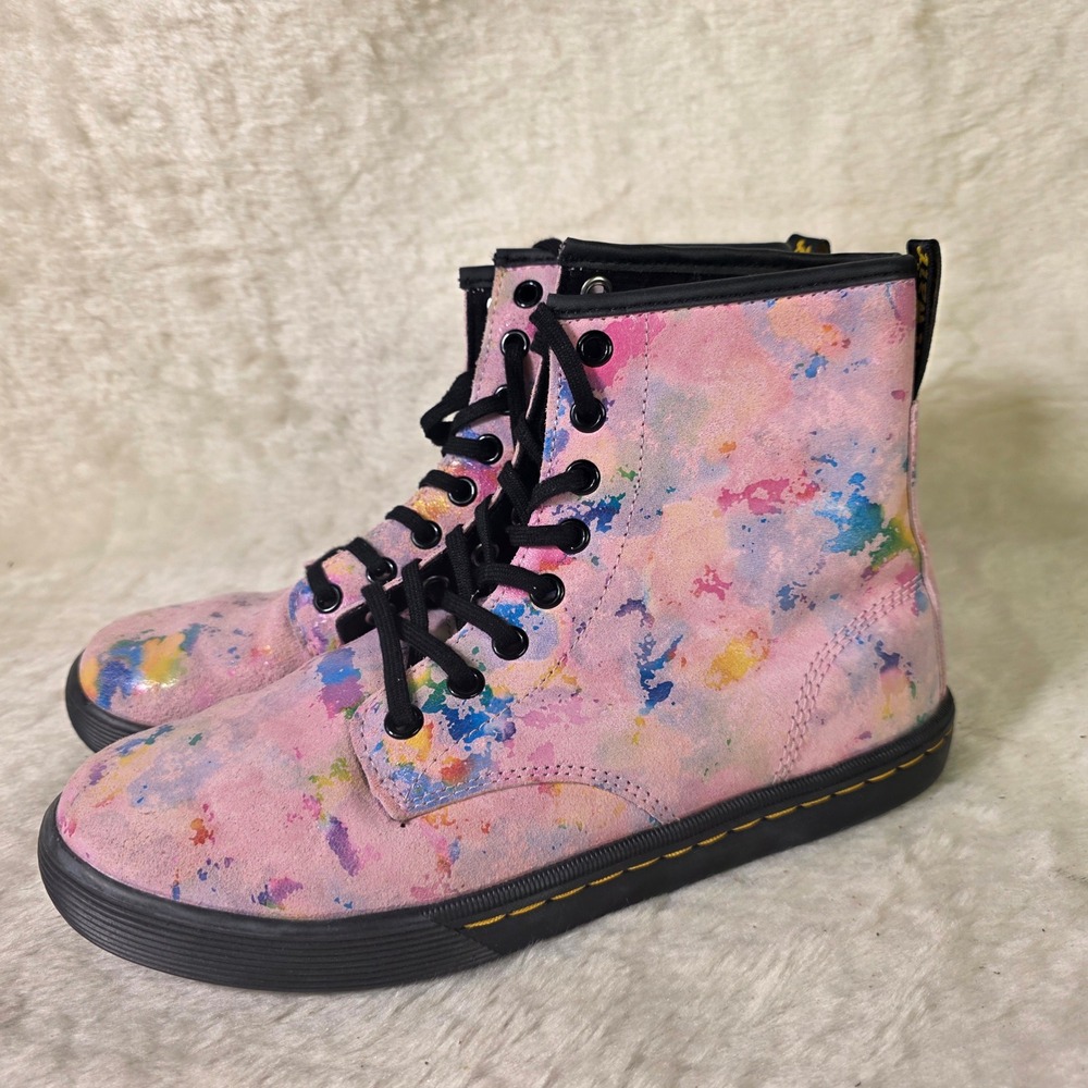 Dr. Martens Sheridan Pink Pastel Confetti Suede Leather Boots Womens 38 7